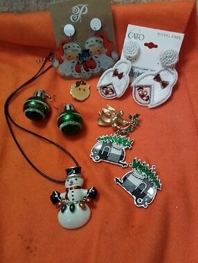 Cato White Beaded Mrs Claud Earrings with Red Bow Accent, Holiday